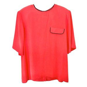 Evan Picone Coral Red Short Sleeve with Neckline Trim Detail Top Size 14